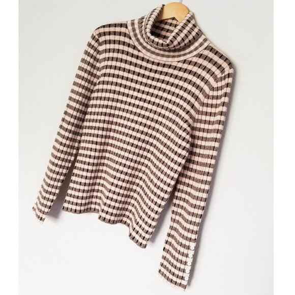 By Anthropologie Maeve Striped Turtle Neck Jumper Sweater Size XL Retro Mock - Picture 16 of 16